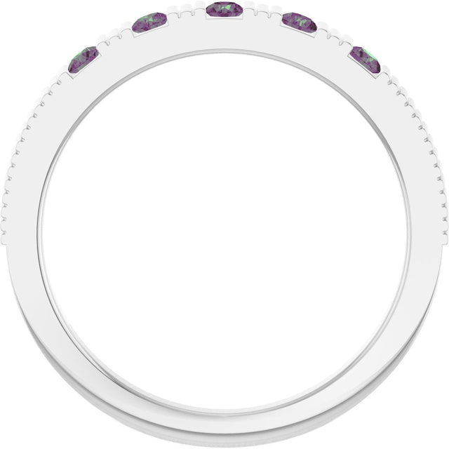 Platinum Round Lab-Grown Alexandrite Birthstone Stackable Ring - view 7