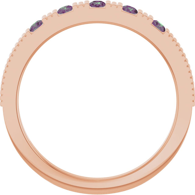 14K Gold Round Lab-Grown Alexandrite Birthstone Stackable Ring - Rose Gold - view 7
