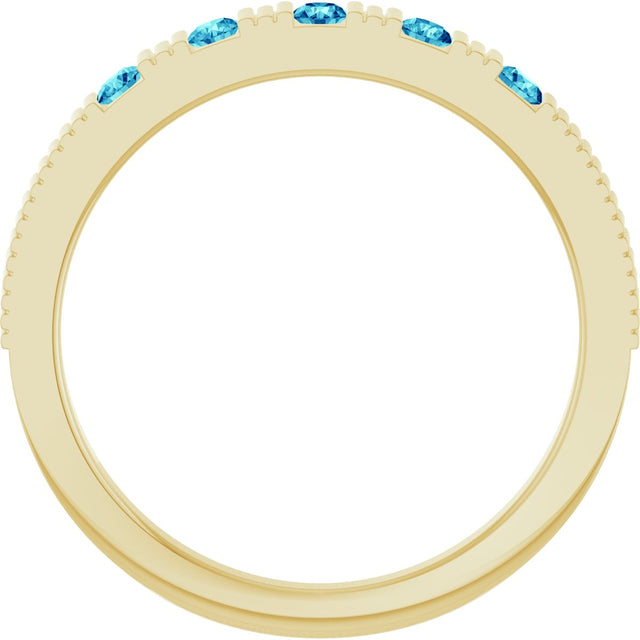 14K Gold Round Natural Blue Zircon Birthstone Stackable Ring - Yellow Gold - view 7