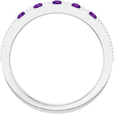 14K Gold Round Natural Amethyst Birthstone Stackable Ring – 2mm Stones - White Gold - view 7