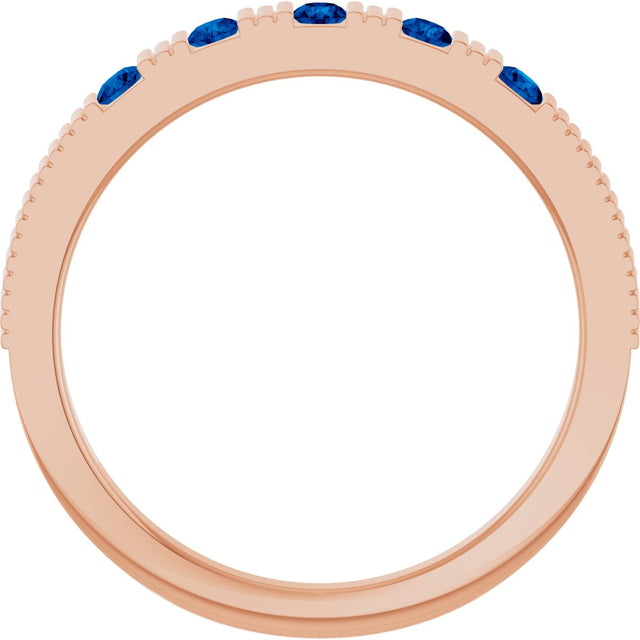 14K Gold Round Natural Blue Sapphire Birthstone Stackable Ring – 2mm Stones - Rose Gold - view 7