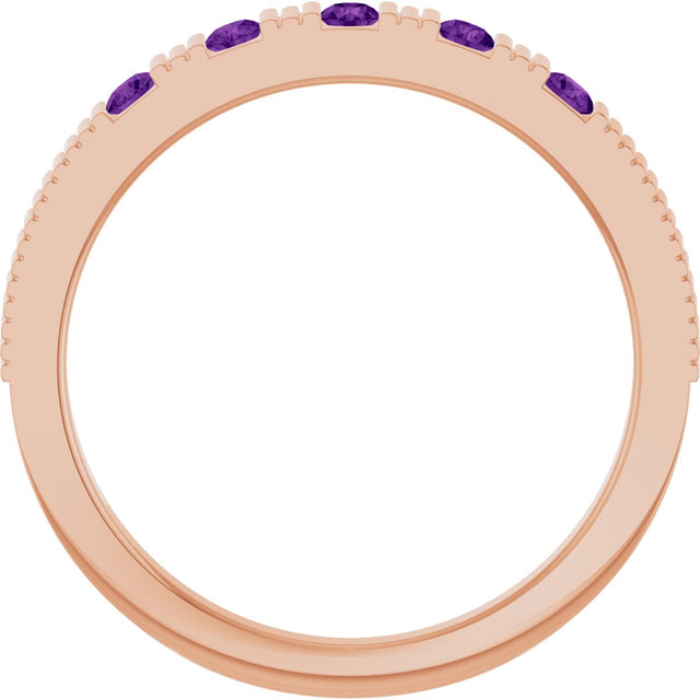 14K Gold Round Natural Amethyst Birthstone Stackable Ring – 2mm Stones - Rose Gold - view 7