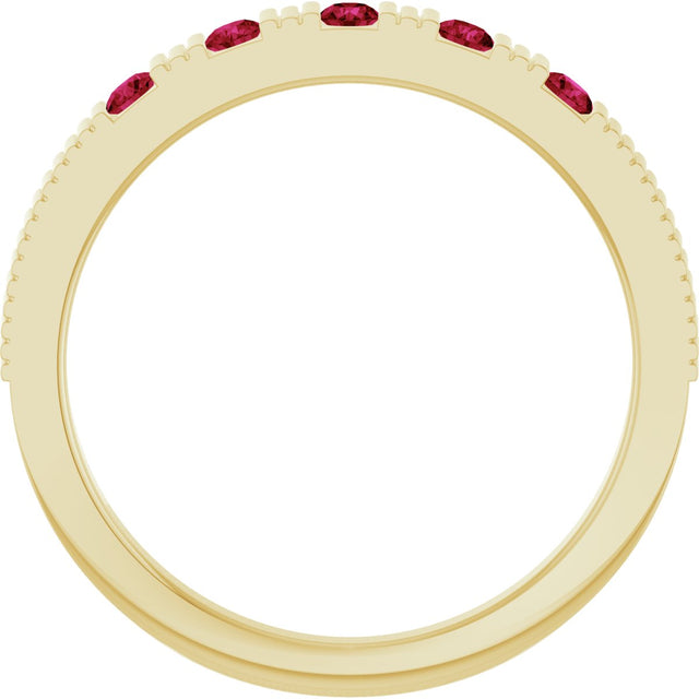 14K Gold Round Natural Ruby Birthstone Stackable Ring – 2mm Stones - Yellow Gold - view 7