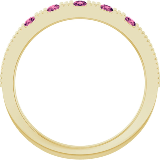 14K Gold Round Natural Pink Tourmaline Birthstone Stackable Ring – 2mm Stones - Yellow Gold - view 7