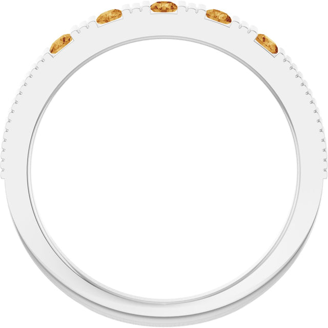 Platinum Round Natural Citrine Birthstone Stackable Ring - view 7