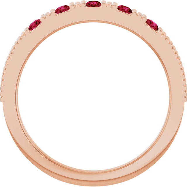 14K Gold Round Lab-Grown Ruby Birthstone Stackable Ring – 2mm Stones - Rose Gold - view 7