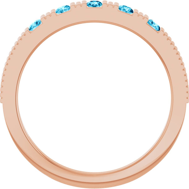 14K Gold Round Natural Aquamarine Birthstone Stackable Ring – 2mm Stones - Rose Gold - view 7