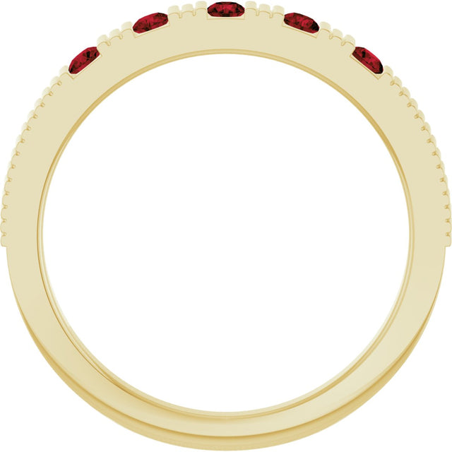 14K Gold Round Natural Mozambique Garnet Birthstone Stackable Ring – 2mm Stones - Yellow Gold - view 7
