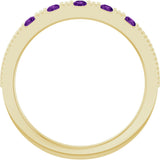 14K Gold Round Natural Amethyst Birthstone Stackable Ring – 2mm Stones - Yellow Gold - view 7