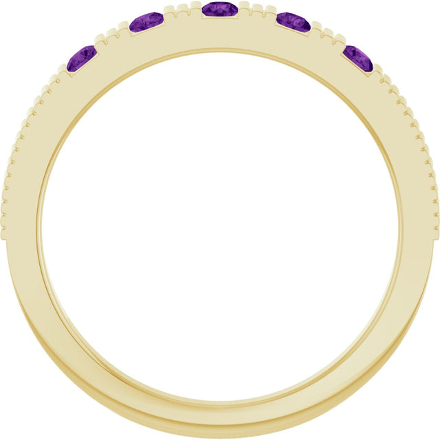 14K Gold Round Natural Amethyst Birthstone Stackable Ring – 2mm Stones - Yellow Gold - view 7