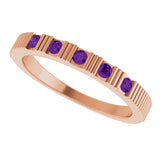 14K Gold Round Natural Amethyst Birthstone Stackable Ring – 2mm Stones - Rose Gold - view 10
