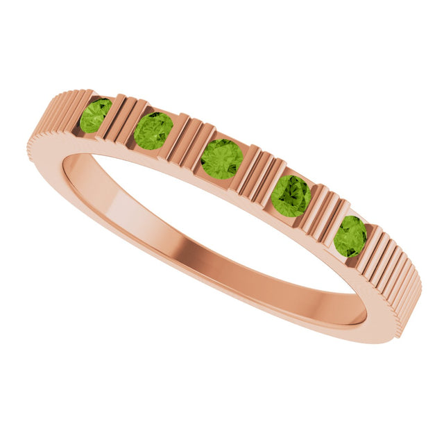 14K Gold Round Natural Peridot Birthstone Stackable Ring – 2mm Stones - Rose Gold - view 10