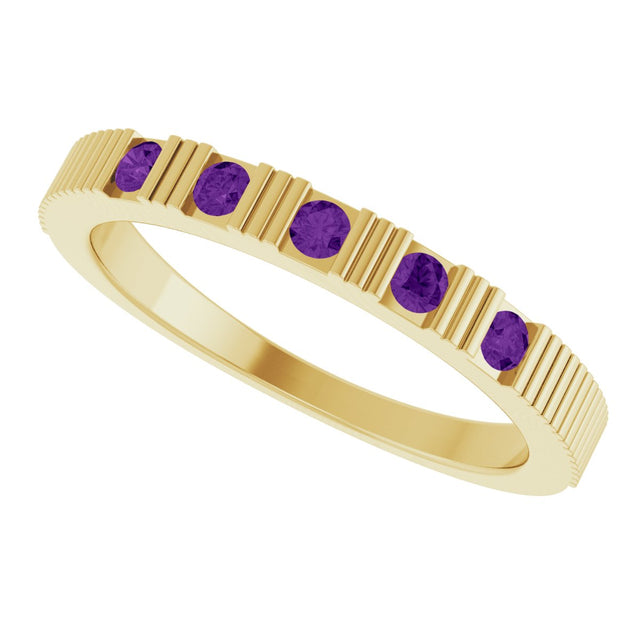 14K Gold Round Natural Amethyst Birthstone Stackable Ring – 2mm Stones - Yellow Gold - view 10