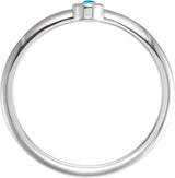 Platinum Round Natural Turquoise Bezel-Set Stackable Ring - view 6