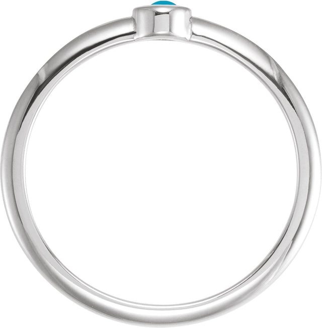 Platinum Round Natural Turquoise Bezel-Set Stackable Ring - view 6