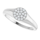 14K Gold Round Natural Diamond Cluster Signet Ring - White Gold - view 10