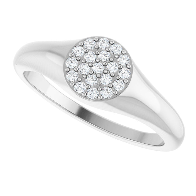 14K Gold Round Natural Diamond Cluster Signet Ring - White Gold - view 10