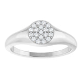 14K Gold Round Natural Diamond Cluster Signet Ring - White Gold - view 8