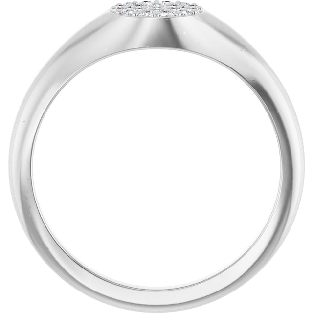 Platinum Round Natural Diamond Cluster Signet Ring - view 7