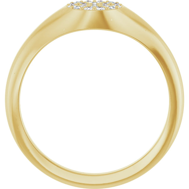 14K Gold Round Natural Diamond Cluster Signet Ring - Yellow Gold - view 7