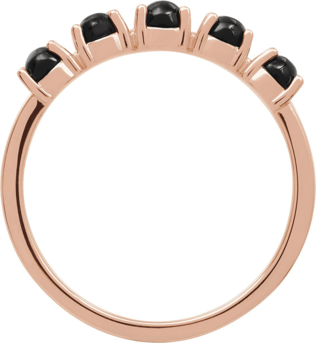 14K Gold Natural Black Onyx Cabochon Stackable Ring – 3 mm Round - Rose Gold - view 10
