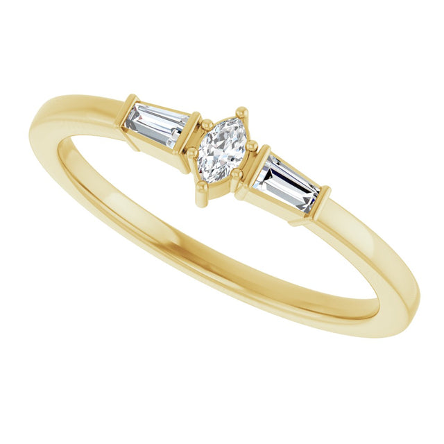 14K Gold Marquise Natural Diamond Stackable Ring - Yellow Gold - view 10