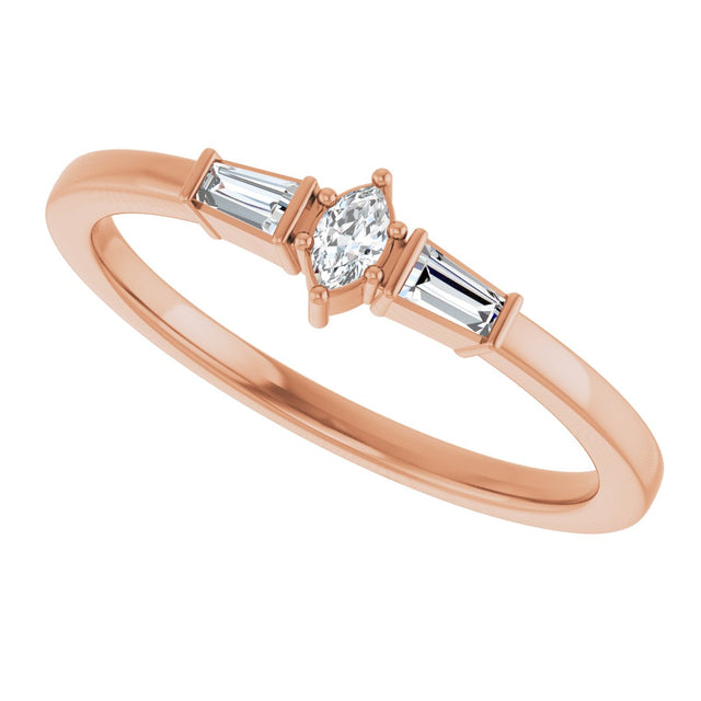 14K Gold Marquise Natural Diamond Stackable Ring - Rose Gold - view 10