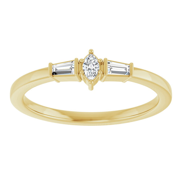 14K Gold Marquise Natural Diamond Stackable Ring - Yellow Gold - view 8