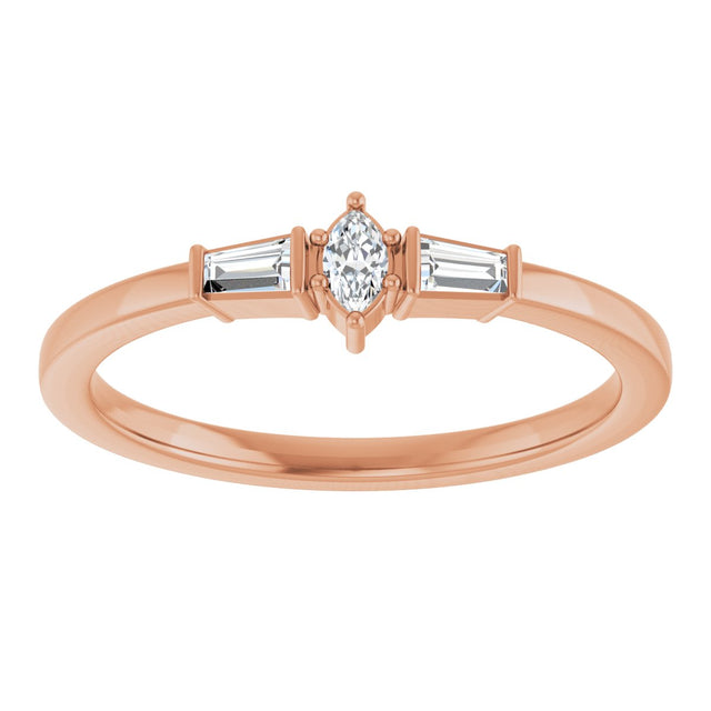 14K Gold Marquise Natural Diamond Stackable Ring - Rose Gold - view 8