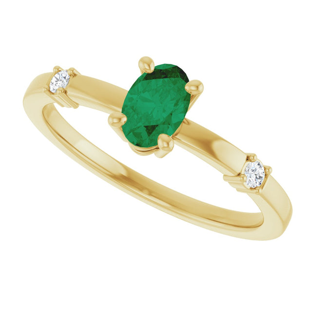 14K Gold Oval Lab-Grown Emerald & Natural Diamond Accented Ring – 6x4mm - Yellow Gold - view 10