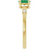 14K Gold Oval Lab-Grown Emerald & Natural Diamond Accented Ring – 6x4mm - Yellow Gold - view 9