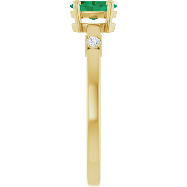 14K Gold Oval Lab-Grown Emerald & Natural Diamond Accented Ring – 6x4mm - Yellow Gold - view 9