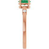 14K Gold Oval Lab-Grown Emerald & Natural Diamond Accented Ring – 6x4mm - Rose Gold - view 9