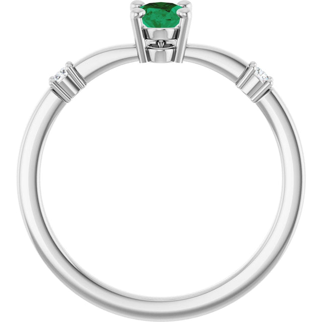 Platinum Oval Lab-Grown Emerald & Natural Diamond Accented Ring - view 7