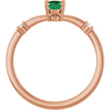 14K Gold Oval Lab-Grown Emerald & Natural Diamond Accented Ring – 6x4mm - Rose Gold - view 7