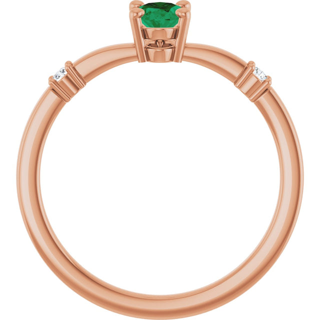 14K Gold Oval Lab-Grown Emerald & Natural Diamond Accented Ring – 6x4mm - Rose Gold - view 7