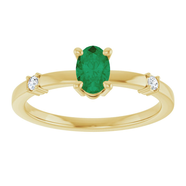 14K Gold Oval Lab-Grown Emerald & Natural Diamond Accented Ring – 6x4mm - Yellow Gold - view 8