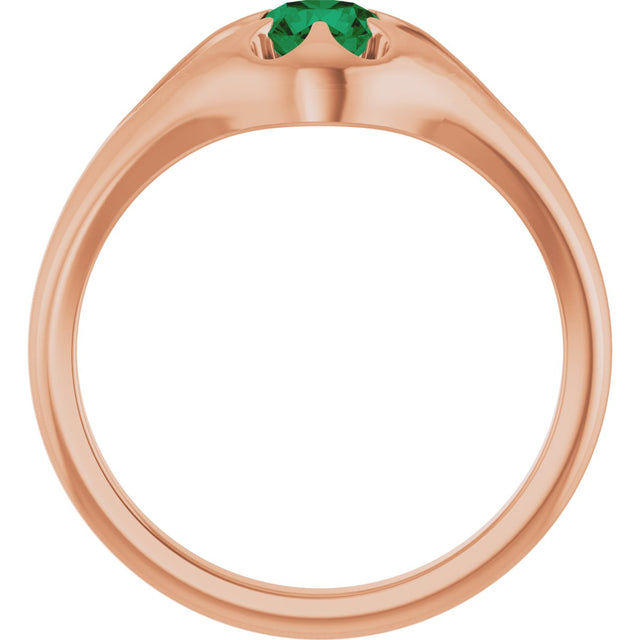 14K Gold Round Natural Emerald Solitaire Belcher Ring - Rose Gold - view 7