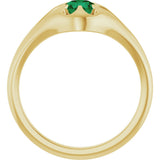 14K Gold Round Natural Emerald Solitaire Belcher Ring - Yellow Gold - view 7