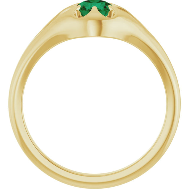 14K Gold Round Natural Emerald Solitaire Belcher Ring - Yellow Gold - view 7