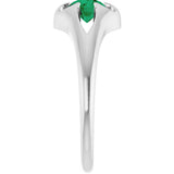 Platinum Round Natural Emerald Solitaire Belcher Ring - view 9