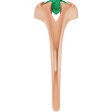 14K Gold Round Natural Emerald Solitaire Belcher Ring - Rose Gold - view 9