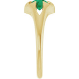 14K Gold Round Natural Emerald Solitaire Belcher Ring - Yellow Gold - view 9