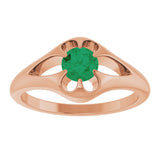14K Gold Round Natural Emerald Solitaire Belcher Ring - Rose Gold - view 8