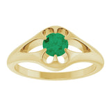 14K Gold Round Natural Emerald Solitaire Belcher Ring - Yellow Gold - view 8