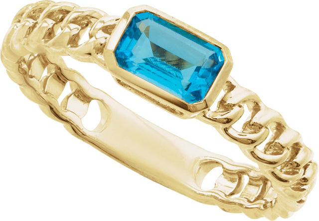 14K Gold Emerald Natural Sky Blue Topaz Solitaire Ring - Yellow Gold - view 8