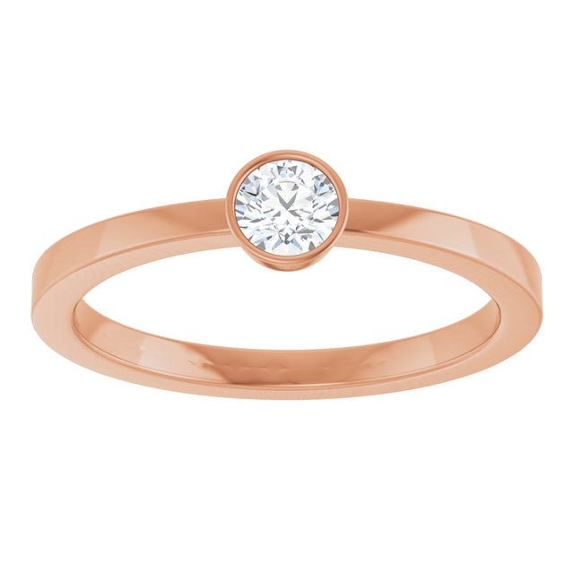 14K Gold Round Natural Diamond Bezel-Set Solitaire Ring - Rose Gold - view 8