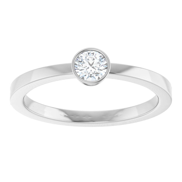 14K Gold Round Natural Diamond Bezel-Set Solitaire Ring - White Gold - view 8