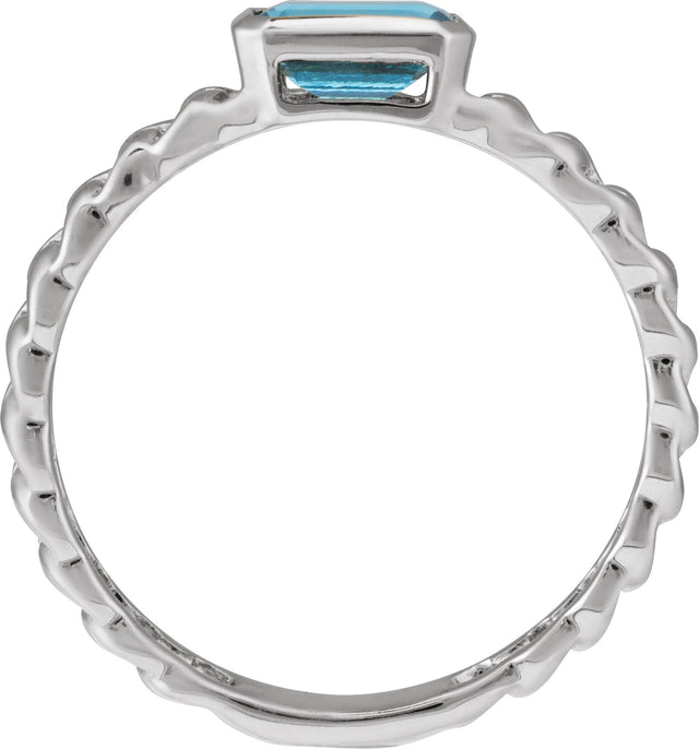 14K Gold Emerald Natural Sky Blue Topaz Solitaire Ring - White Gold - view 6