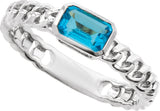 14K Gold Emerald Natural Sky Blue Topaz Solitaire Ring - White Gold - view 8